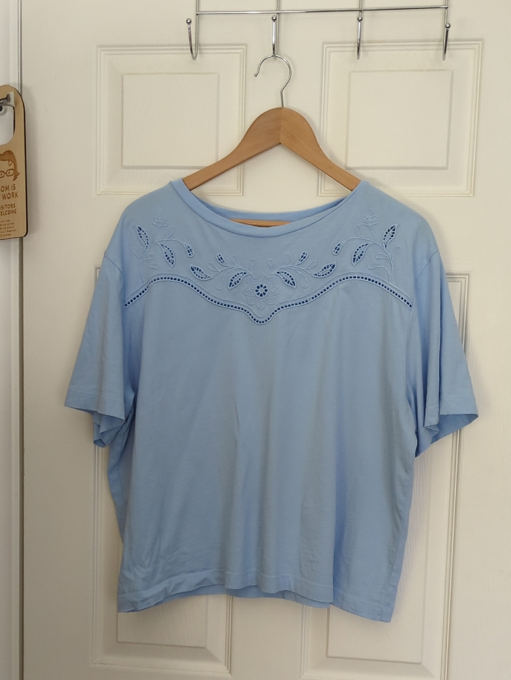 LOFT Light Blue Embroidered Yoke Short Sleeve Tee